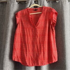 Hilary Radley - Short sleeved, unlined, red & white print blouse - size Large